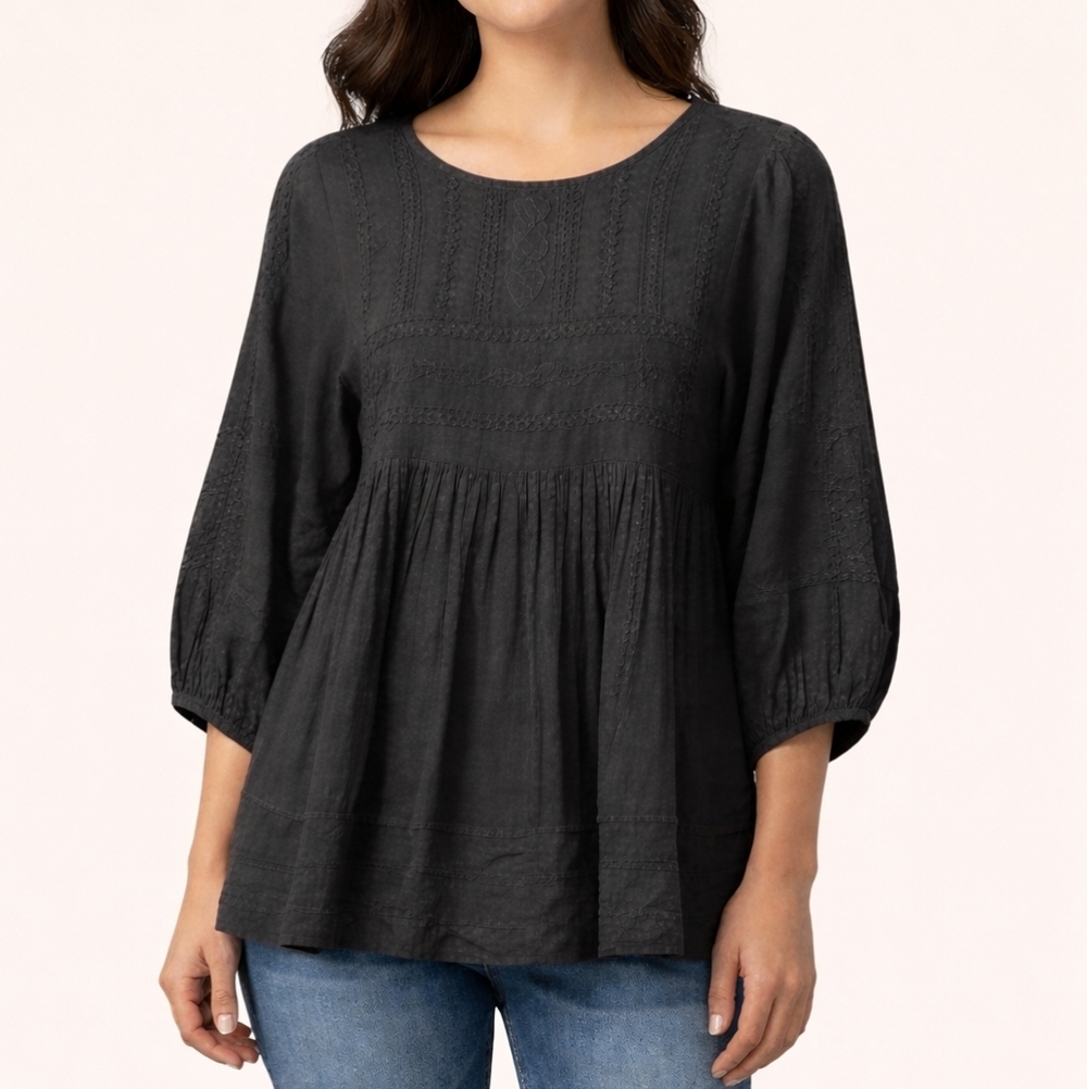 Altar'd STATE Romantic Embroidered Peplum Peasant Criss Cross Blouse